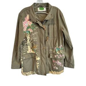 Anthropologie Anorak Embellished Floral Jacket Long Sleeve Boho Women Small